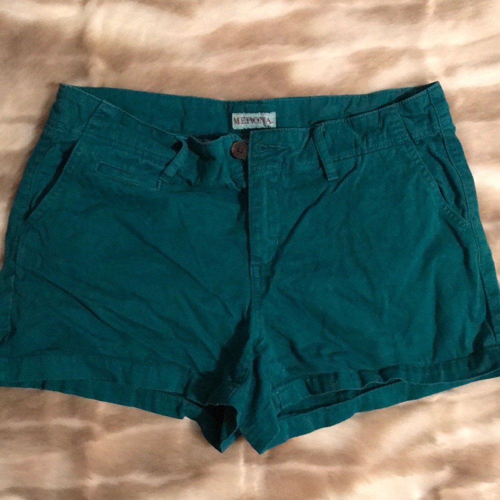 **3/$15**  Merona teal denim shorts